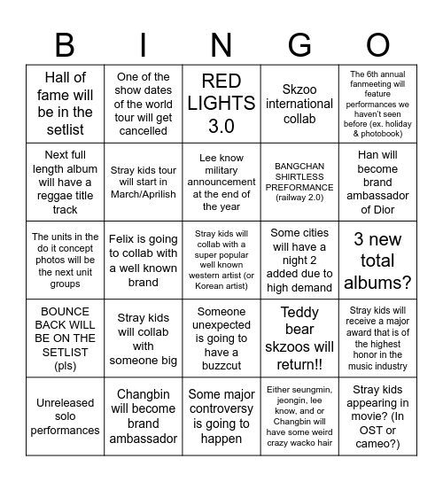 Stray kids 2026 predictions Bingo Card