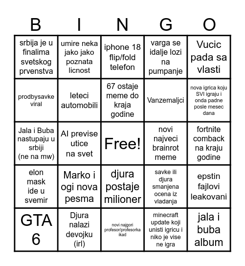 2026 Bingo Card