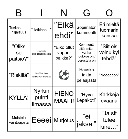 Poikaystävä/futis-bingo Card