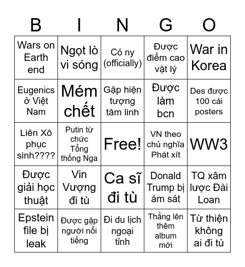 2026 Bingo! Bingo Card