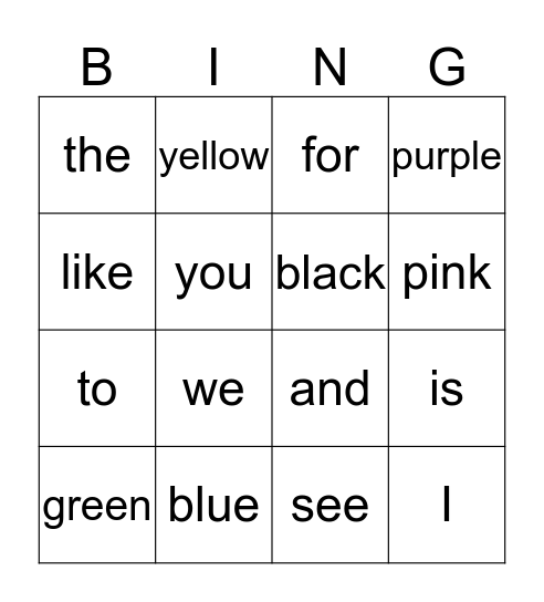 Heart Words Bingo Card