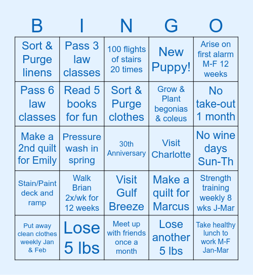 Terésa’s 2026 Goals Bingo Card