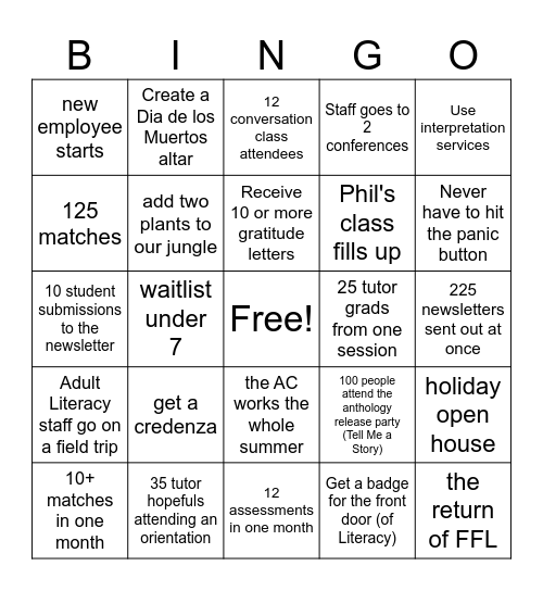 2026 Adult Literacy Office BINGO Card