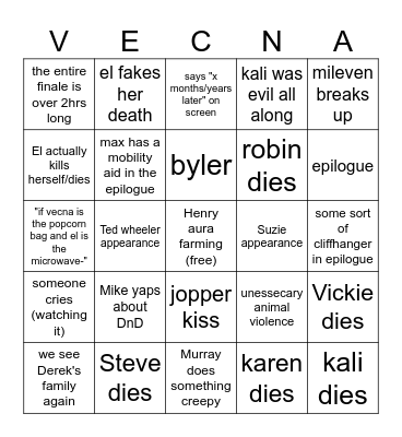 stranger things finale bingo! Bingo Card
