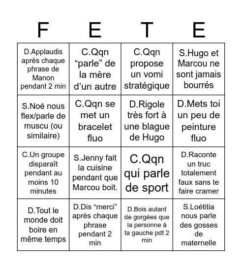 Maxime Bingo Card