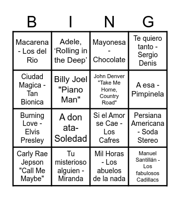 MUSIC! MUSIC! MUSIC! Bingo Card