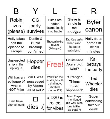 Stranger Things Finale Bingo Bonanza Bingo Card