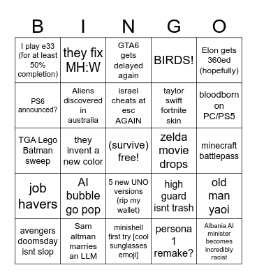 2026 predictions Bingo Card