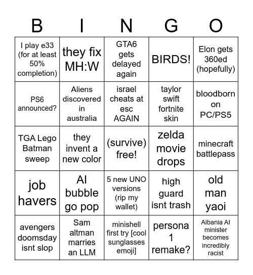 2026 predictions Bingo Card