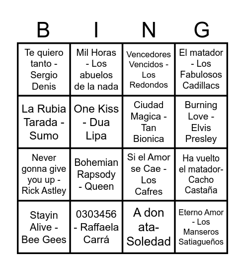 MUSIC! MUSIC! MUSIC! Bingo Card