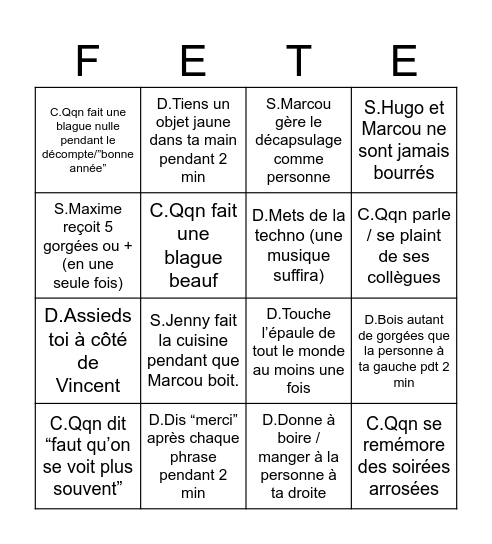 Manon Bingo Card