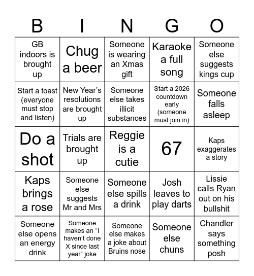 NYE BINGO Card