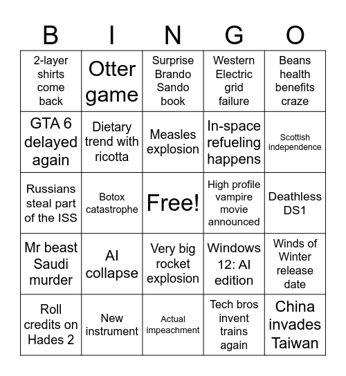 2026 card Bingo Card