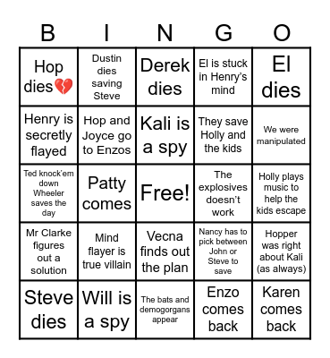 Stranger Things Bingo Card