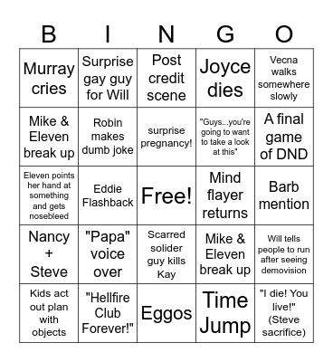 STRANGER THINGS BINGO Card