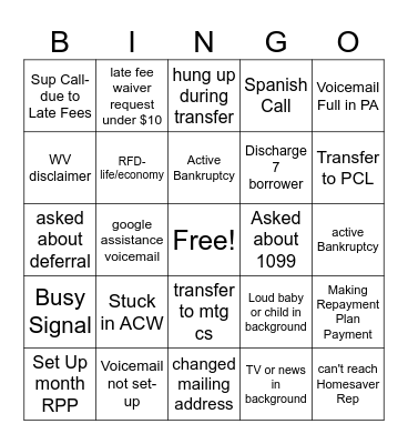 Just for Fun!!! Bingo Card