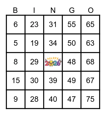 Alvarado New Year Bingo Game 2026! Bingo Card