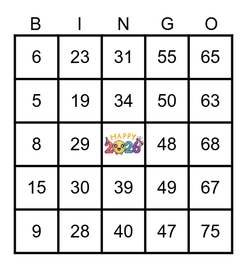 Alvarado New Year Bingo Game 2026! Bingo Card