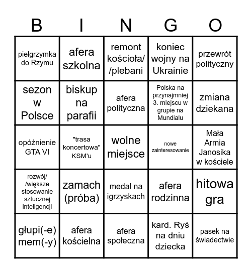 Bingo A.D. 2026 Bingo Card