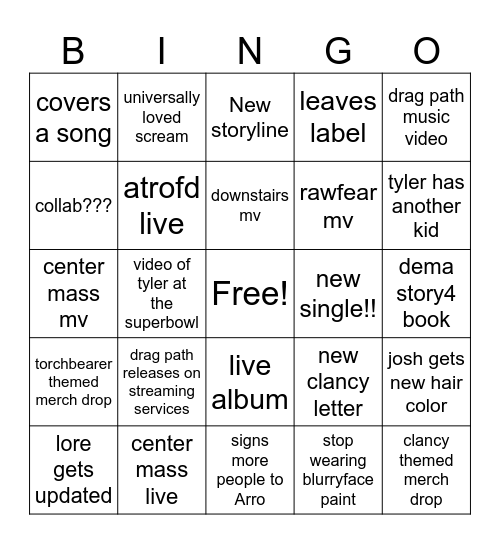 2026 TØP BINGO CARD Bingo Card