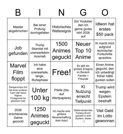 2026 Bingo Card