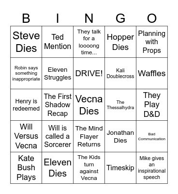 Stranger Things Final Bingo Card