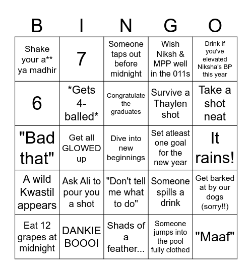 NYE 2025 BINGO Card