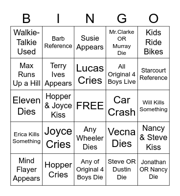 Stranger Things Finale Bingo Card