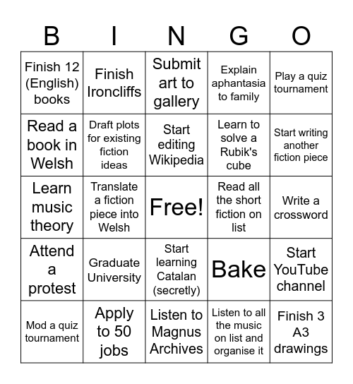 2026 Bingo Card