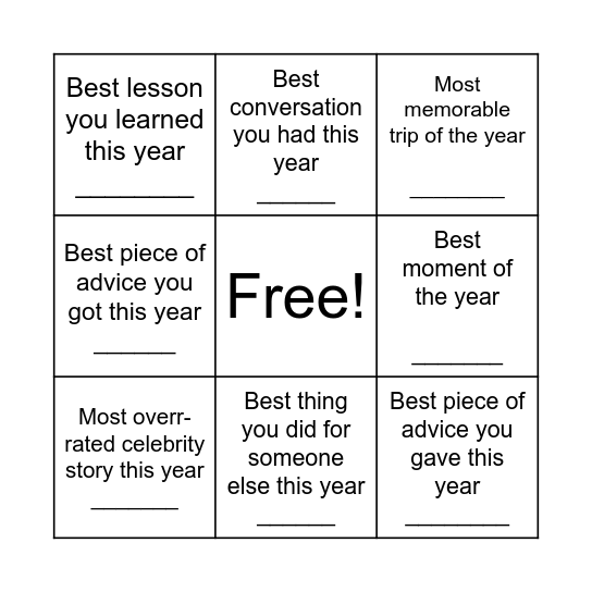 Conversational Bingo! Bingo Card