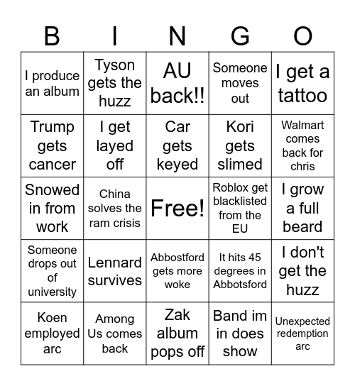2026 bingo Card