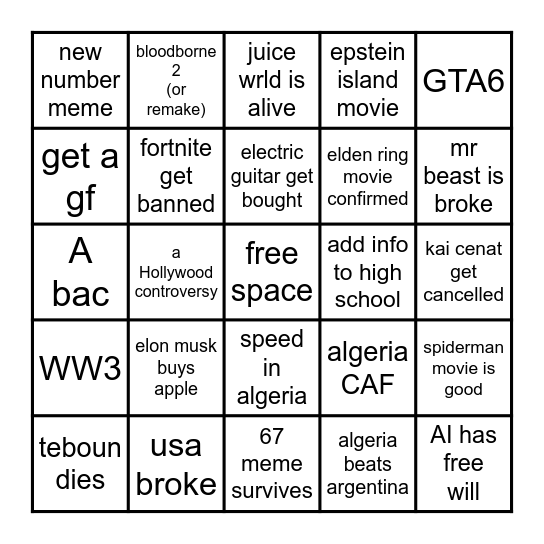 2026 bingo Card