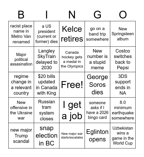2026 Bingo Card
