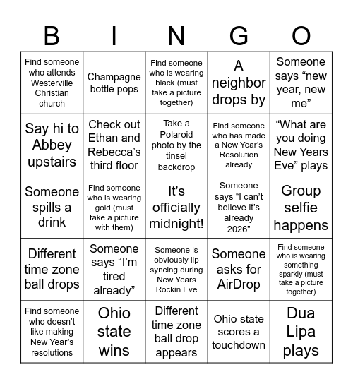 NEW YEAR BINGO Card