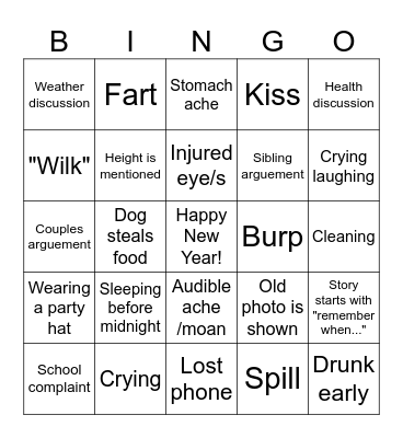 New Years Party Bingo Card