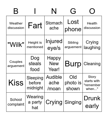 New Years Party Bingo Card