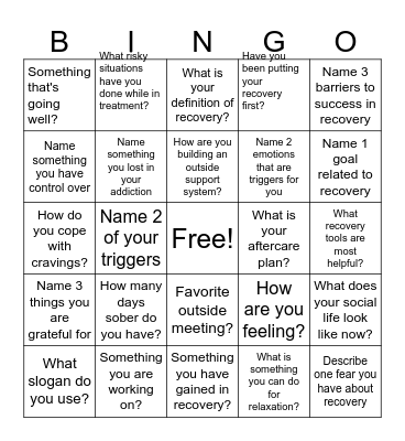 Recovery Bingo! Bingo Card