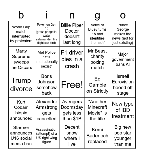 2026 Bingo Card