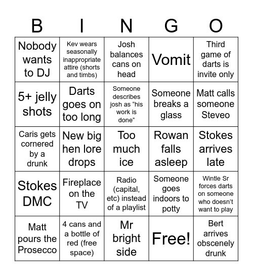 New Year’s Eve Bingo Card