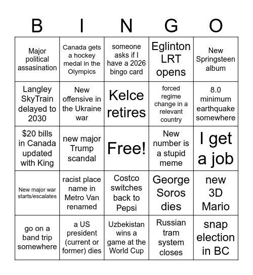 2026 Bingo Card