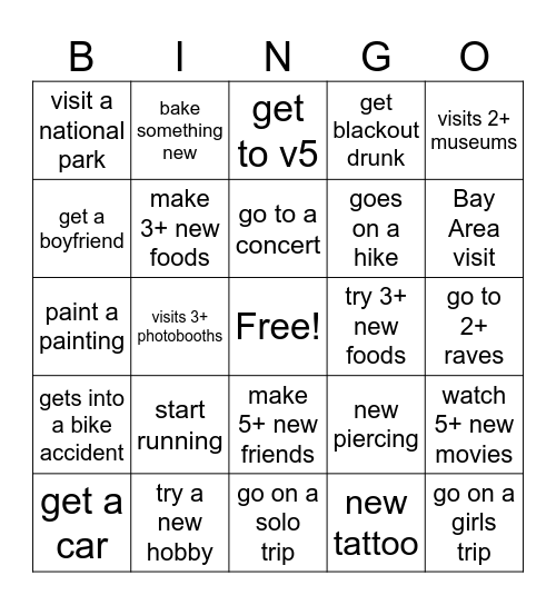 Jennifer’s 2026 Bingo Card