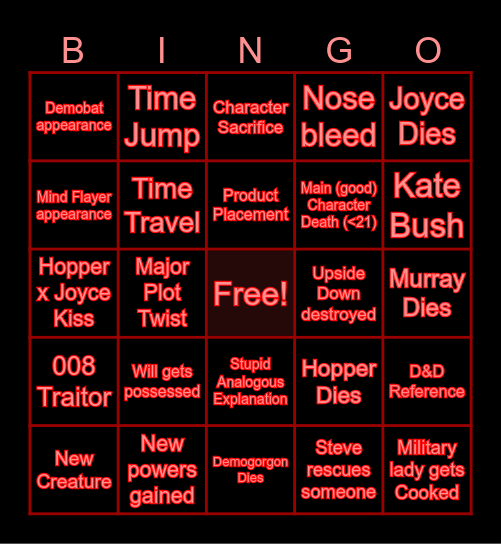 I've seen STRANGER THINGS... Bingo Card