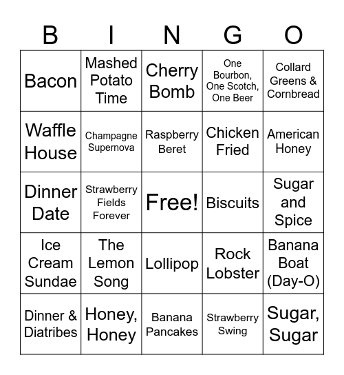 Foodie Night Bingo Card