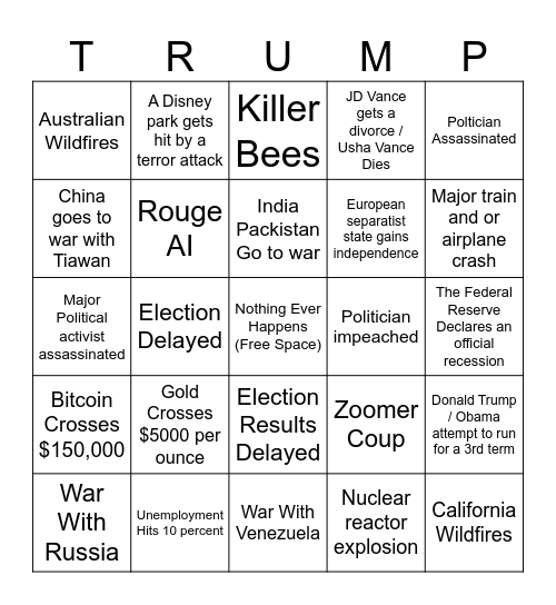 2025 happening board Bingo Card