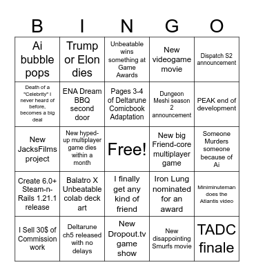 2026 Bingo Card