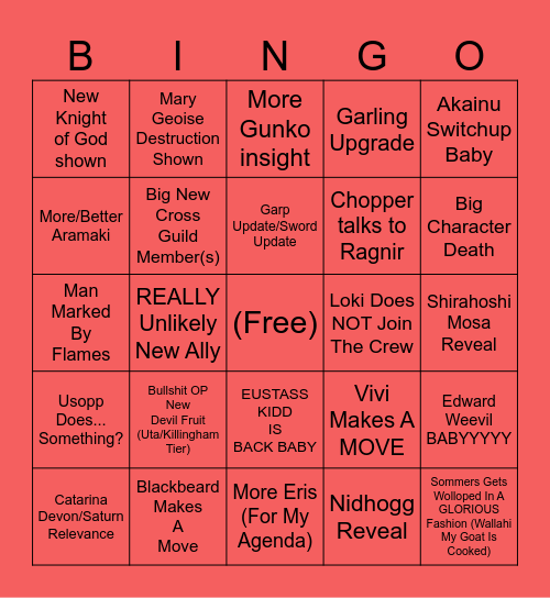 One Piece 2026 Bingo Card