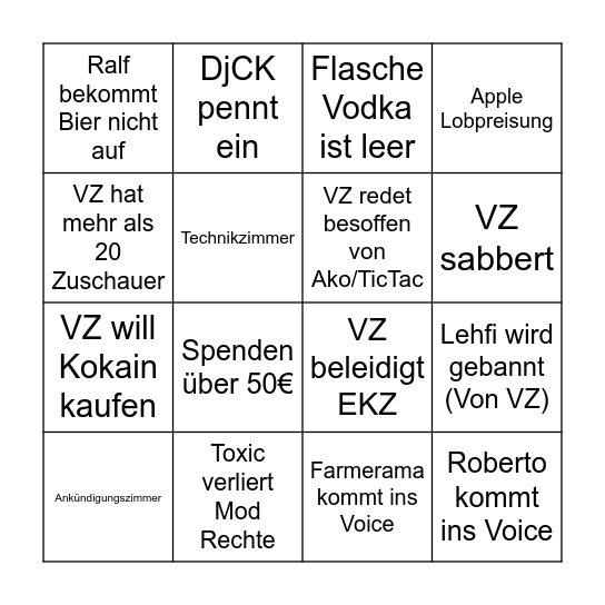 VZ Bingo Card