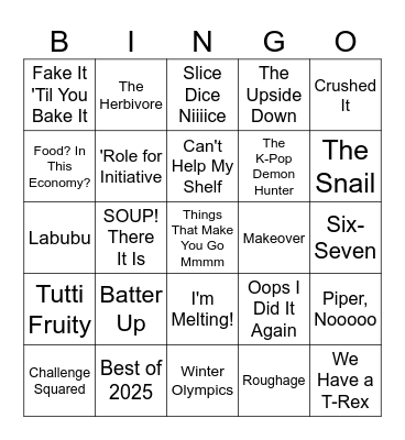 2026 Cooking Bingo! Bingo Card