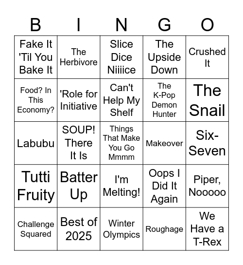 2026 Cooking Bingo! Bingo Card