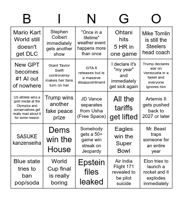 Alex's 2026 Bingo Card Bingo Card